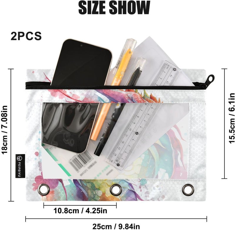 BOENLE Watercolor Dragon Pencil Pouch for 3 Ring Binder, 2 Pack Waterproof Pencil Bags Clear Window Zipper School Office Supplies - Image 3